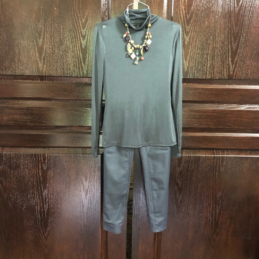 BCBG max Azaria top and tried and true for leather pants